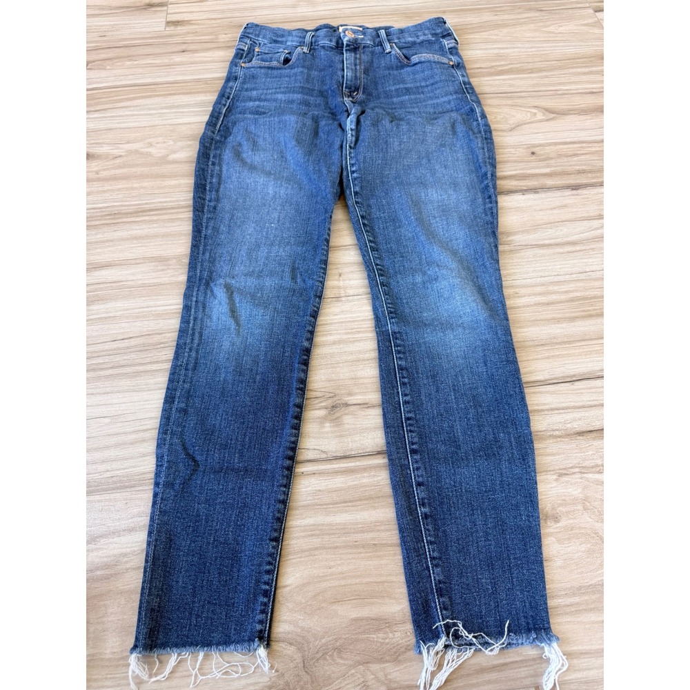 Mother Looker Ankle Fray Girl Crush Skinny Jeans Blue 28 Made in USA Distressed